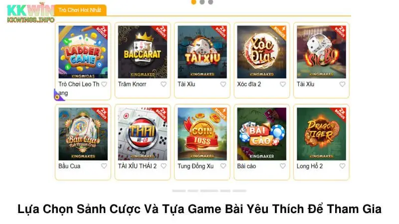 Lựa chọn sảnh cược và tựa game bài yêu thích để tham gia 