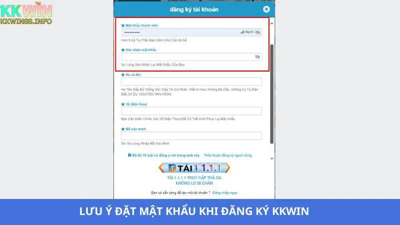 Đăng ký KKwin cần đặt mật khẩu mạnh, khó bị bẻ khóa
