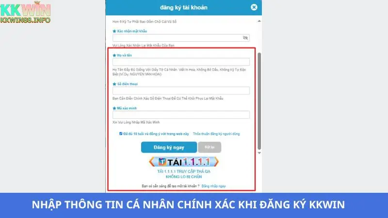 Điền chính xác và đầy đủ các dữ liệu mà nhà cái yêu cầu khi tạo tài khoản